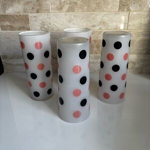 VTG Pink and Black Polka Dots Barware MCM Drinking Glasses Set of 4 50’s style